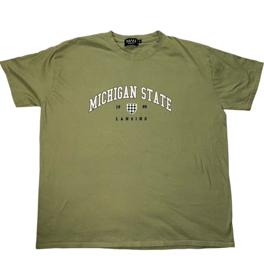 Boohoo Michigan State Graphic T-Shirt Medium Lansing Green Short Sleeve Cotton